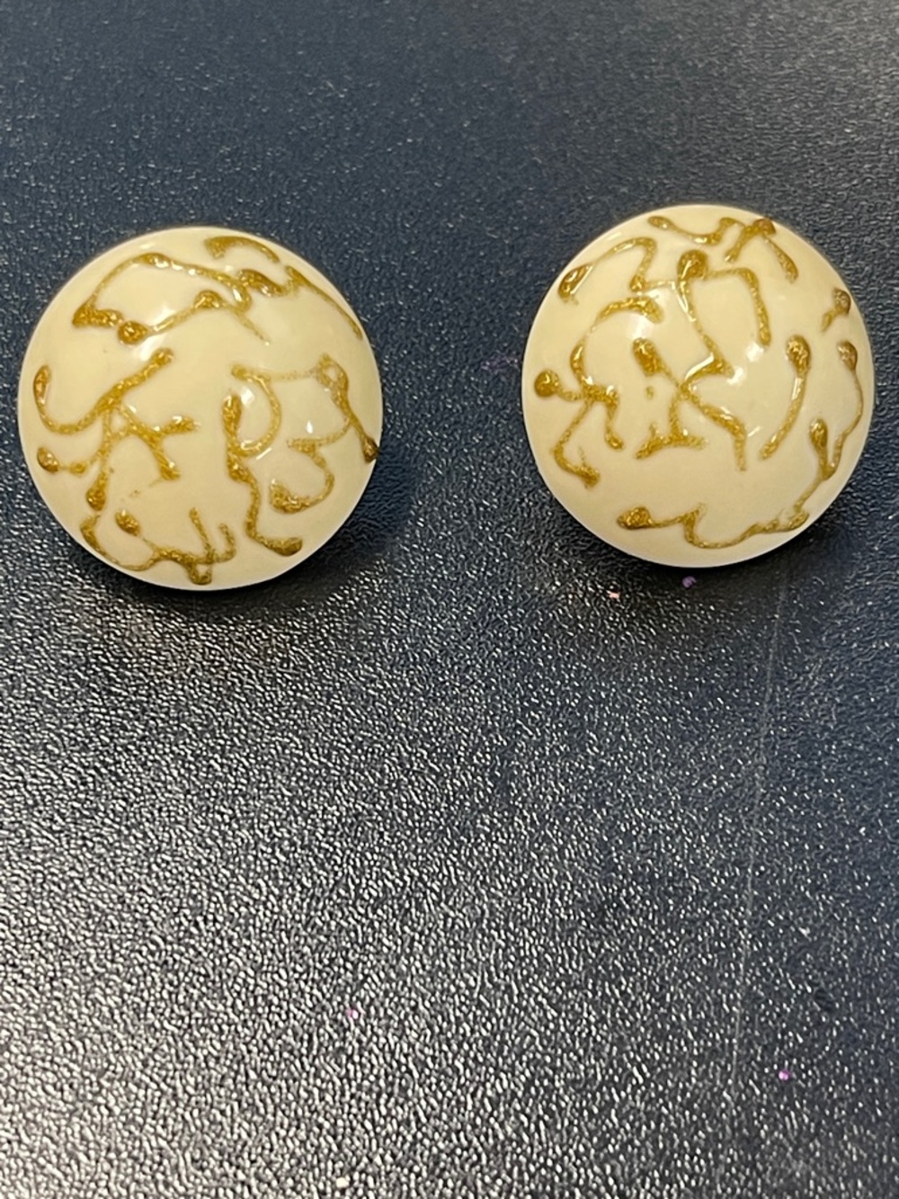 Sold- Vintage Cream and Gold Round Statement Earrings-